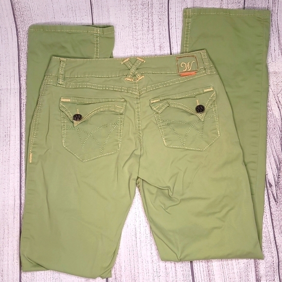 WÖRN Green Stretch Denim Back Flap Pocket Jeans Straight Leg size 4/27 - Picture 8 of 13